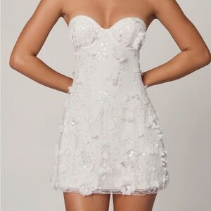 Oh Polly White Strapless Embellished Mini Dress